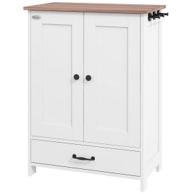 Pet Feeding Station for Medium Dogs, White, with Storage, Raised Bowls, Adjustable Panel, Hooks