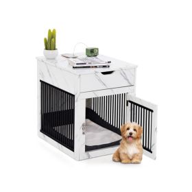 White Dog House with Drawer and Wired Wireless Charging, Side Table, Nightstand,